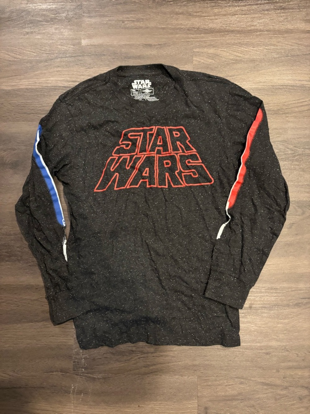 Star Wars Black Long Sleeve Tee with Red Logo and Blue/Red Sleeve Accents